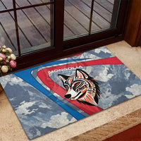 Mongolia Rubber Doormat with Tribal Wolf Clouds Red Blue Flag Spirit