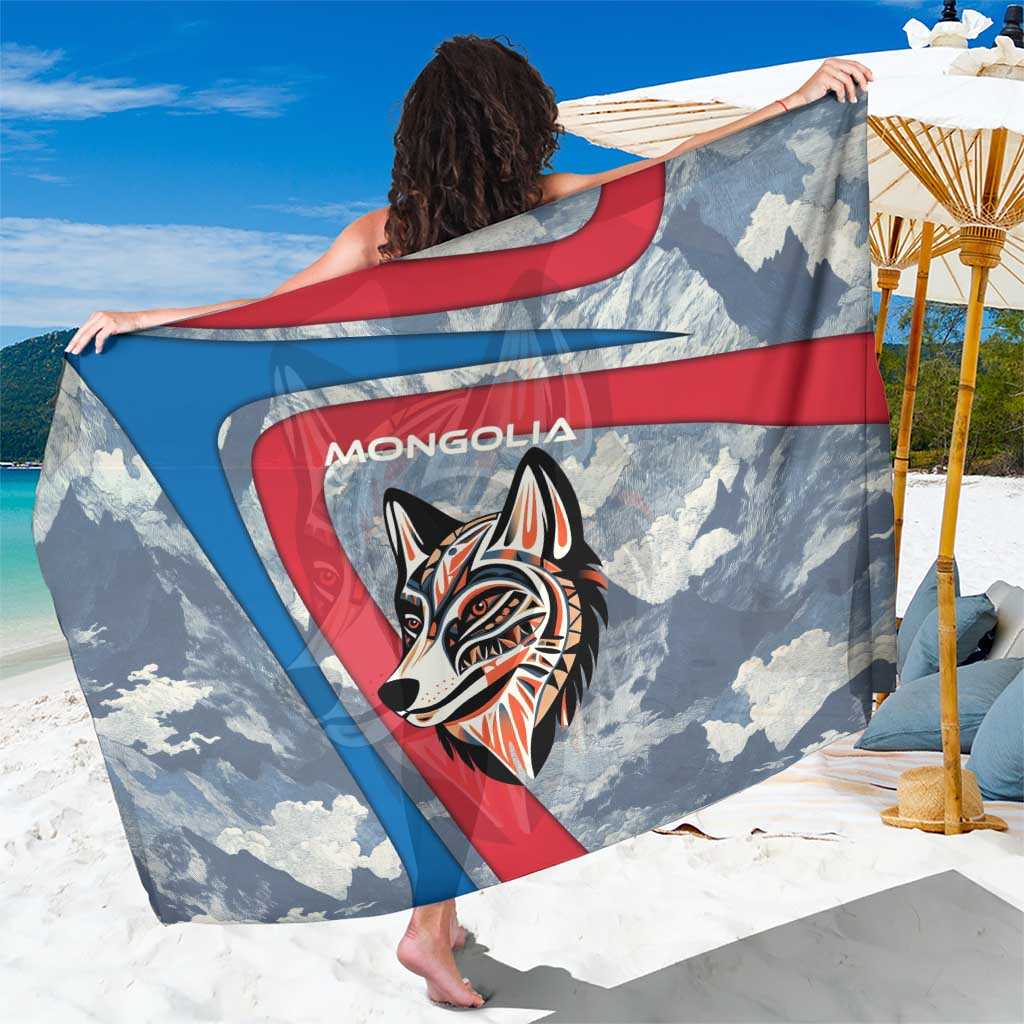 Mongolia Sarong with Tribal Wolf Clouds Red Blue Flag Spirit