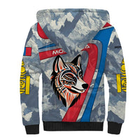 Mongolia Sherpa Hoodie with Tribal Wolf Clouds Red Blue Flag Spirit