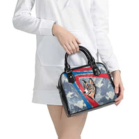 Mongolia Shoulder Handbag with Tribal Wolf Clouds Red Blue Flag Spirit