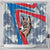 Mongolia Shower Curtain with Tribal Wolf Clouds Red Blue Flag Spirit