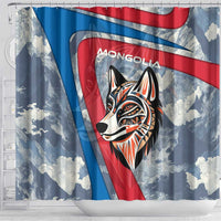Mongolia Shower Curtain with Tribal Wolf Clouds Red Blue Flag Spirit