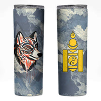 Mongolia Skinny Tumbler with Tribal Wolf Clouds Red Blue Flag Spirit