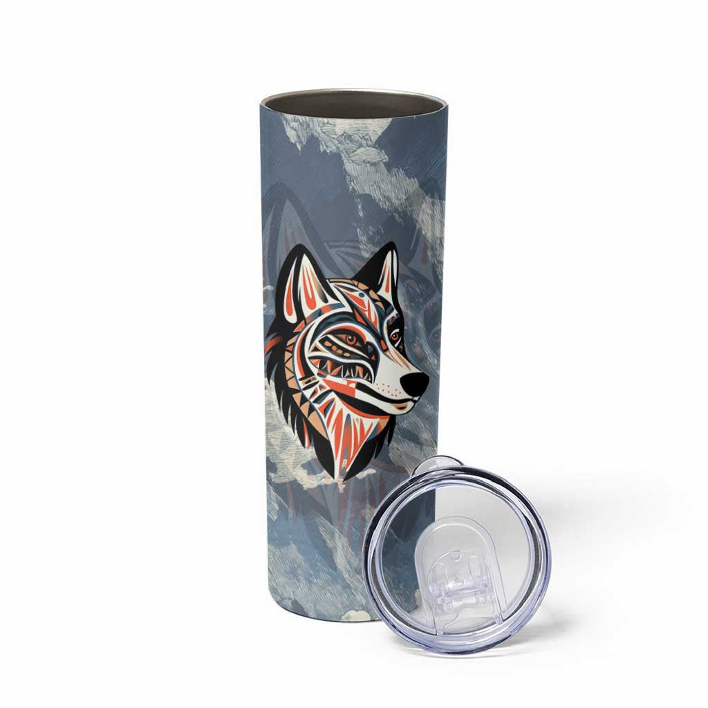 Mongolia Skinny Tumbler with Tribal Wolf Clouds Red Blue Flag Spirit