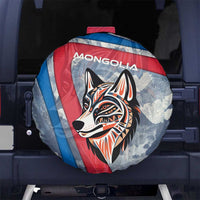 Mongolia Spare Tire Cover with Tribal Wolf Clouds Red Blue Flag Spirit