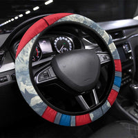 Mongolia Steering Wheel Cover with Tribal Wolf Clouds Red Blue Flag Spirit