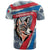 Mongolia T Shirt with Tribal Wolf Clouds Red Blue Flag Spirit