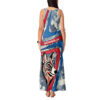 Mongolia Tank Maxi Dress with Tribal Wolf Clouds Red Blue Flag Spirit