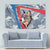 Mongolia Tapestry with Tribal Wolf Clouds Red Blue Flag Spirit