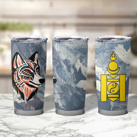 Mongolia Tumbler Cup with Tribal Wolf Clouds Red Blue Flag Spirit