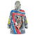 Mongolia Wearable Blanket Hoodie with Tribal Wolf Clouds Red Blue Flag Spirit