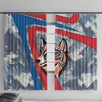 Mongolia Window Curtain with Tribal Wolf Clouds Red Blue Flag Spirit