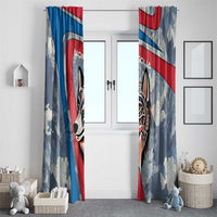 Mongolia Window Curtain with Tribal Wolf Clouds Red Blue Flag Spirit