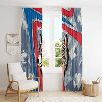 Mongolia Window Curtain with Tribal Wolf Clouds Red Blue Flag Spirit