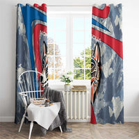 Mongolia Window Curtain with Tribal Wolf Clouds Red Blue Flag Spirit