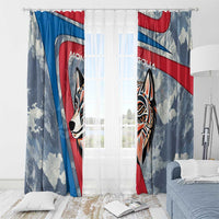 Mongolia Window Curtain with Tribal Wolf Clouds Red Blue Flag Spirit