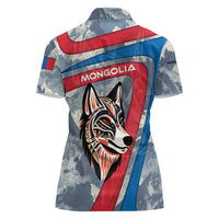 Mongolia Women Polo Shirt with Tribal Wolf Clouds Red Blue Flag Spirit