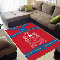 Mongolia Area Rug with Soyombo Dragon Sun Red Blue Tradition Spirit