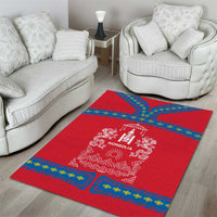 Mongolia Area Rug with Soyombo Dragon Sun Red Blue Tradition Spirit