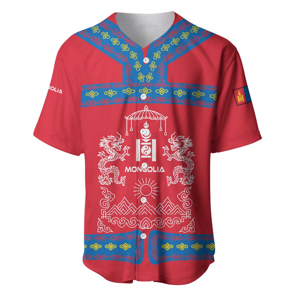 Mongolia Baseball Jersey with Soyombo Dragon Sun Red Blue Tradition Spirit