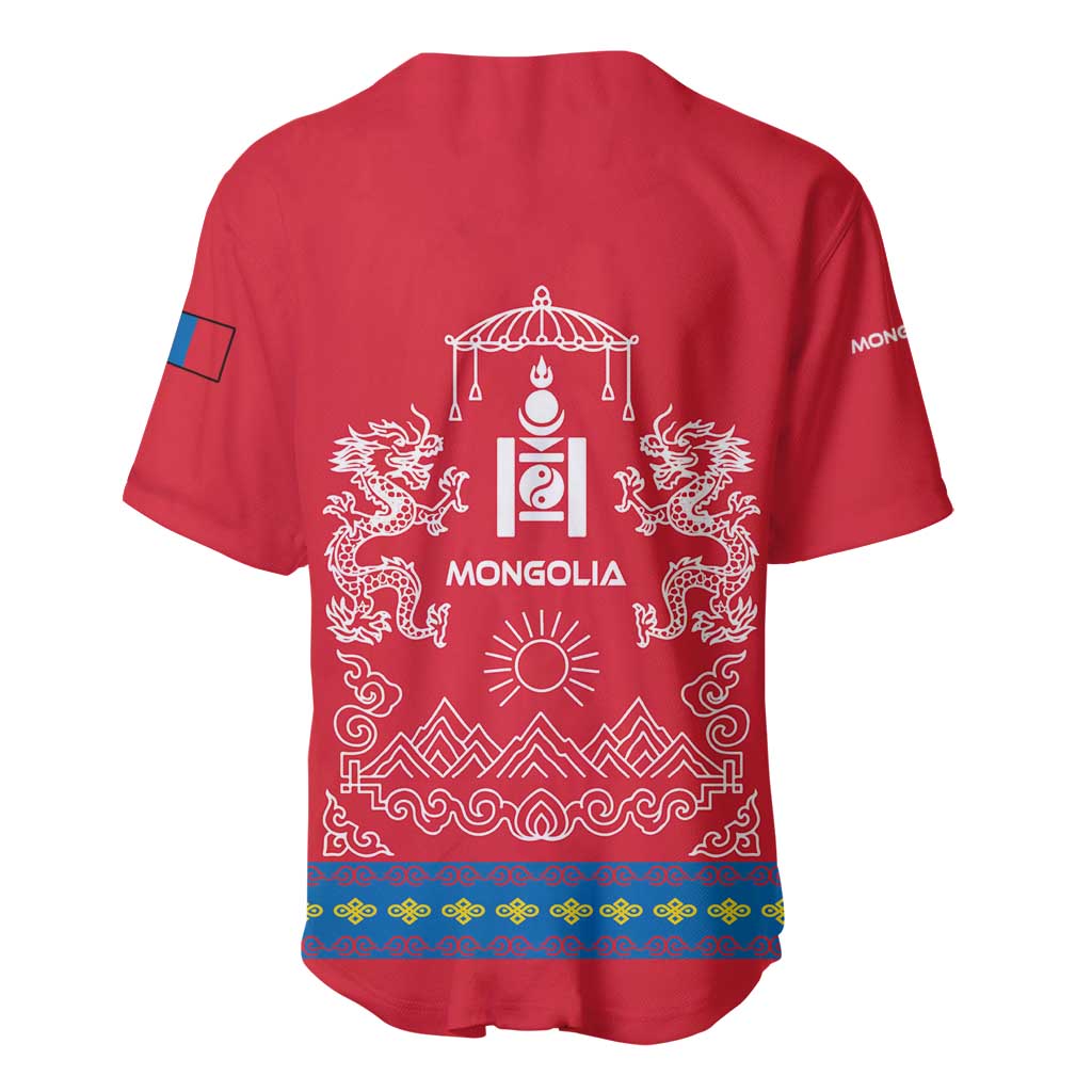 Mongolia Baseball Jersey with Soyombo Dragon Sun Red Blue Tradition Spirit