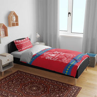 Mongolia Bedding Set with Soyombo Dragon Sun Red Blue Tradition Spirit