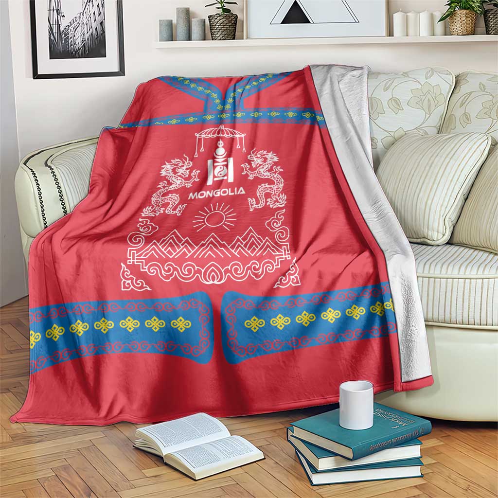 Mongolia Blanket with Soyombo Dragon Sun Red Blue Tradition Spirit