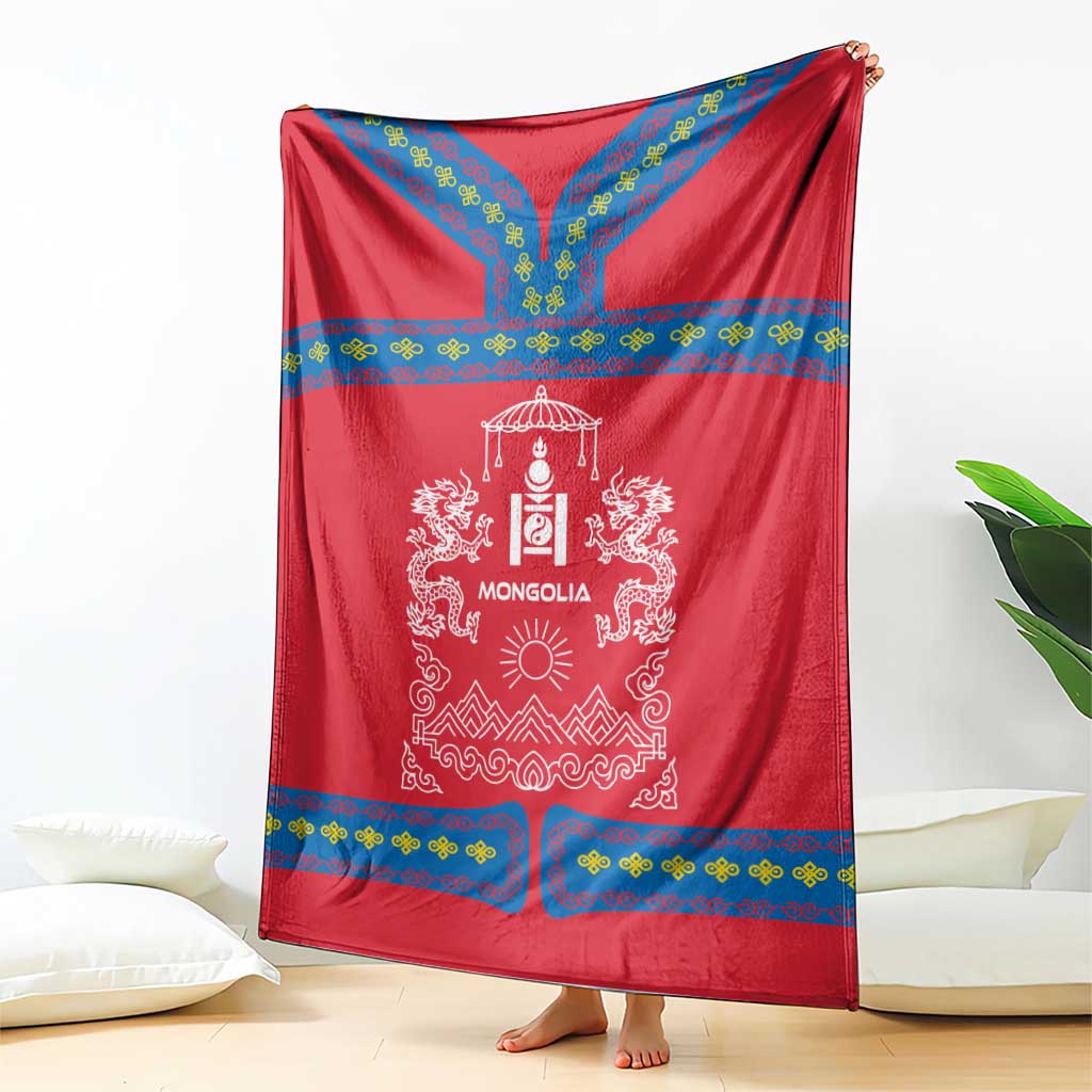 Mongolia Blanket with Soyombo Dragon Sun Red Blue Tradition Spirit