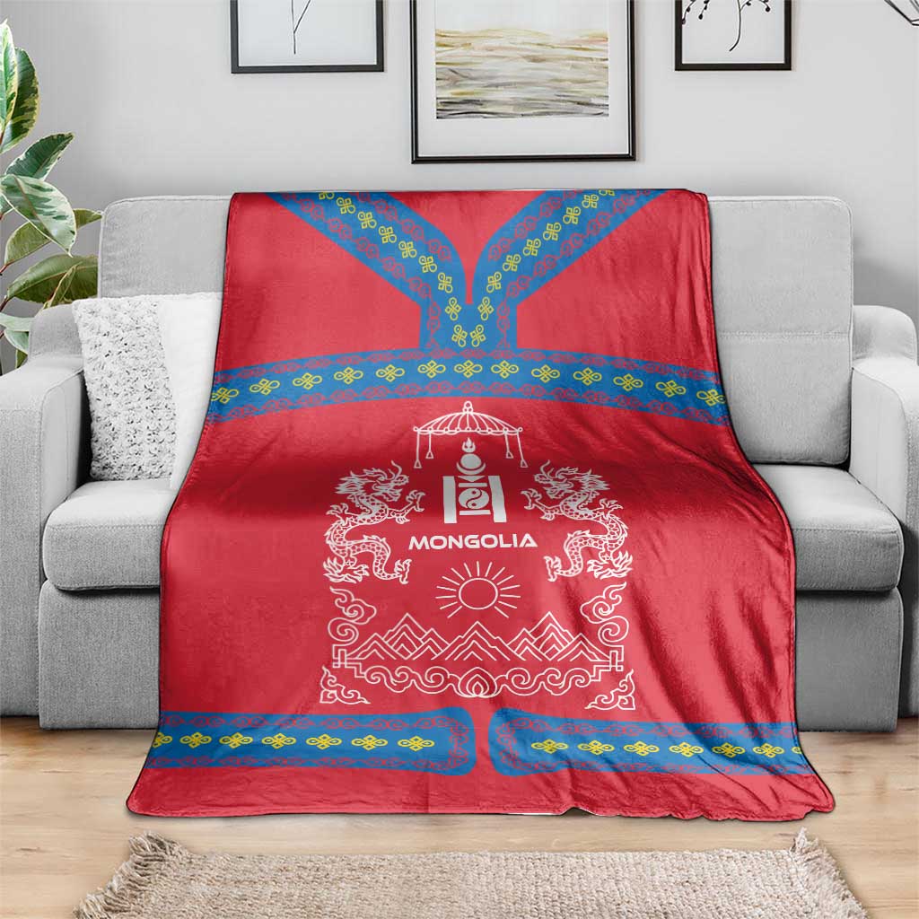 Mongolia Blanket with Soyombo Dragon Sun Red Blue Tradition Spirit