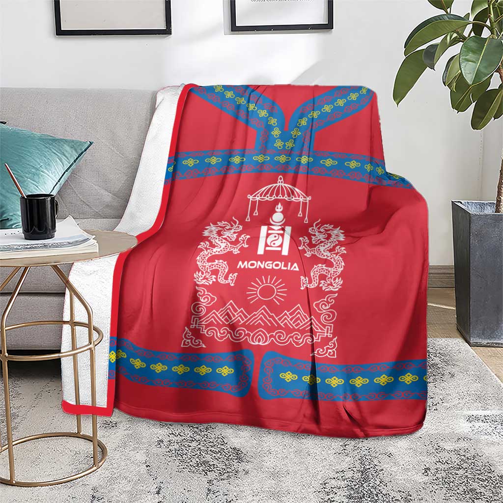 Mongolia Blanket with Soyombo Dragon Sun Red Blue Tradition Spirit