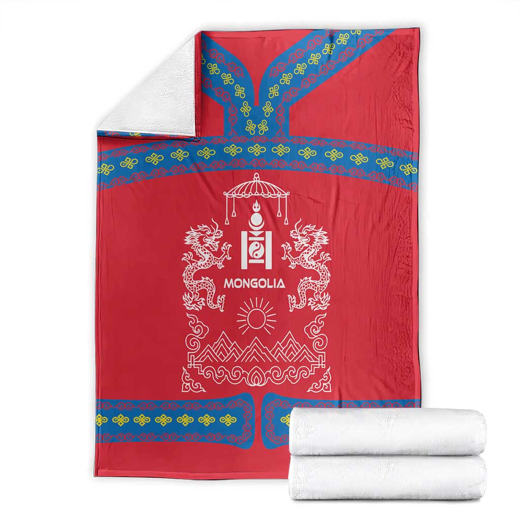 Mongolia Blanket with Soyombo Dragon Sun Red Blue Tradition Spirit