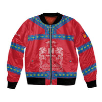 Mongolia Bomber Jacket with Soyombo Dragon Sun Red Blue Tradition Spirit