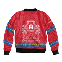 Mongolia Bomber Jacket with Soyombo Dragon Sun Red Blue Tradition Spirit