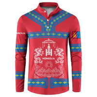 Mongolia Button Sweatshirt with Soyombo Dragon Sun Red Blue Tradition Spirit