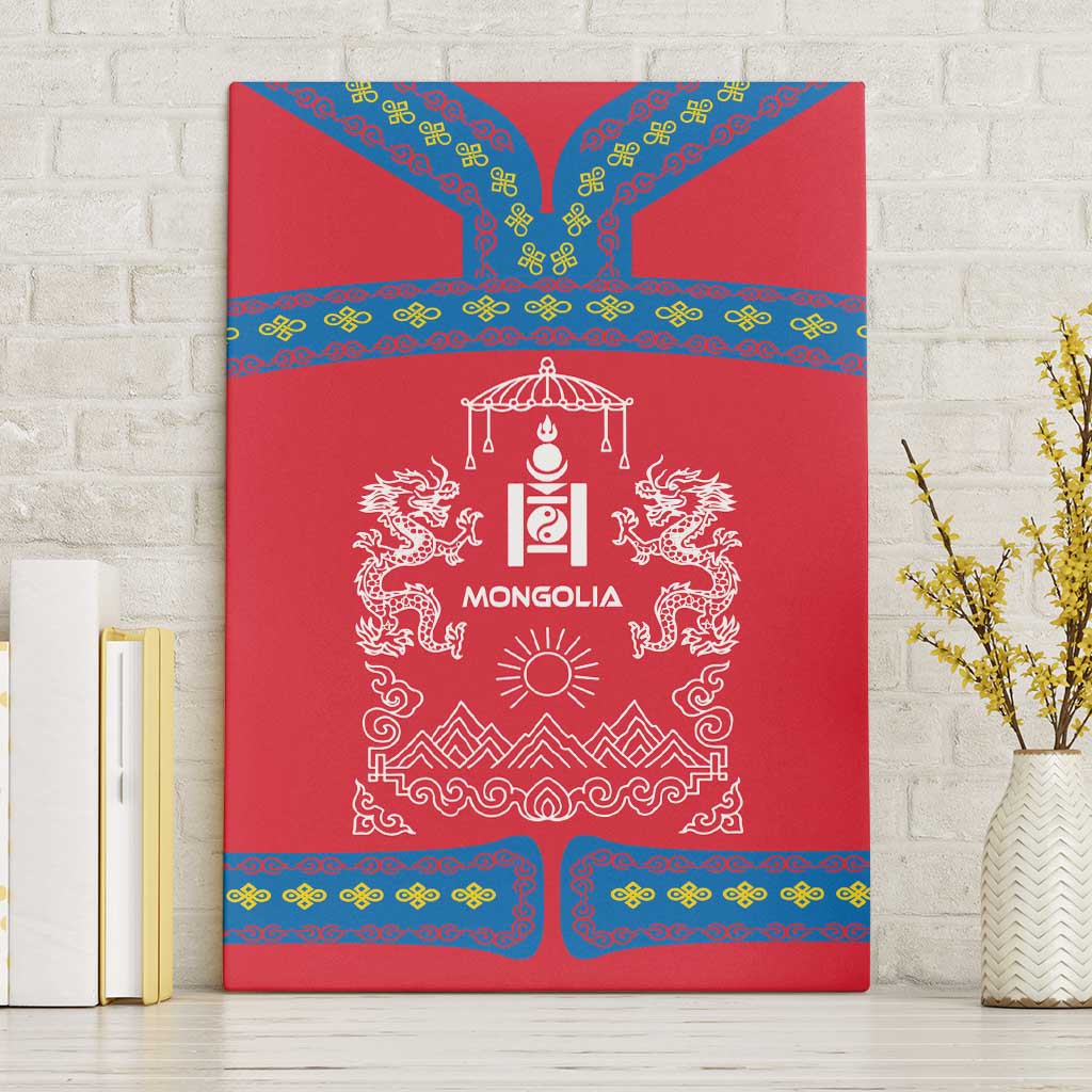 Mongolia Canvas Wall Art with Soyombo Dragon Sun Red Blue Tradition Spirit