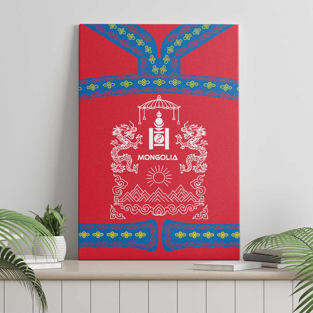 Mongolia Canvas Wall Art with Soyombo Dragon Sun Red Blue Tradition Spirit