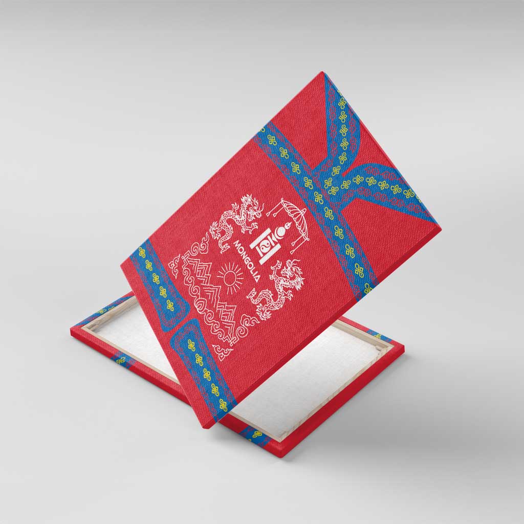 Mongolia Canvas Wall Art with Soyombo Dragon Sun Red Blue Tradition Spirit