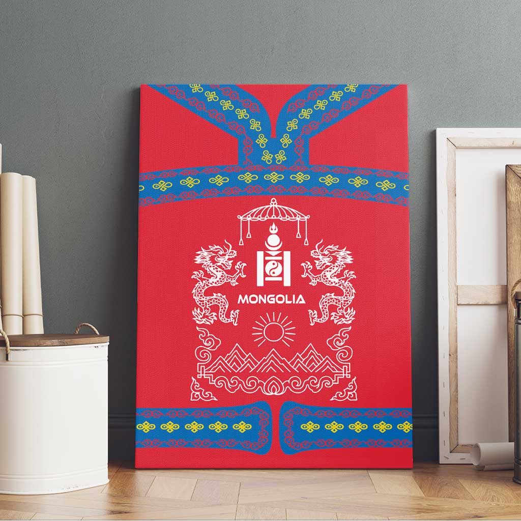 Mongolia Canvas Wall Art with Soyombo Dragon Sun Red Blue Tradition Spirit
