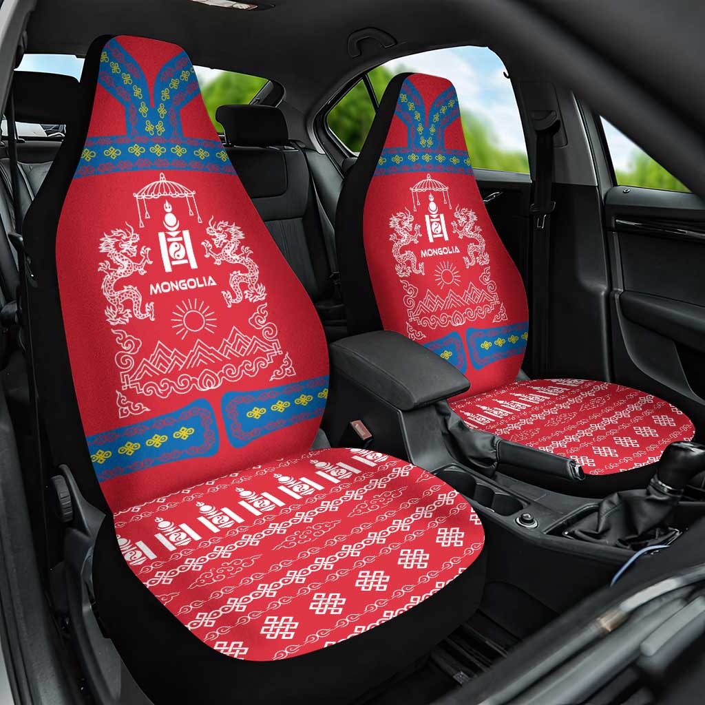 Mongolia Car Seat Cover with Soyombo Dragon Sun Red Blue Tradition Spirit