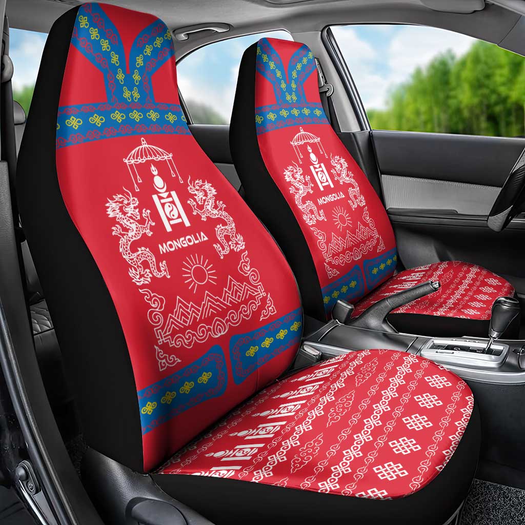 Mongolia Car Seat Cover with Soyombo Dragon Sun Red Blue Tradition Spirit