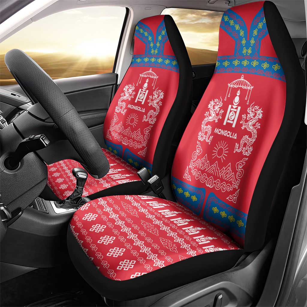 Mongolia Car Seat Cover with Soyombo Dragon Sun Red Blue Tradition Spirit