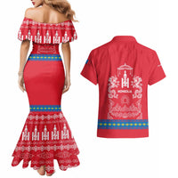 Mongolia Couples Matching Mermaid Dress and Hawaiian Shirt with Soyombo Dragon Sun Red Blue Tradition Spirit