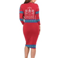 Mongolia Family Matching Long Sleeve Bodycon Dress and Hawaiian Shirt with Soyombo Dragon Sun Red Blue Tradition Spirit