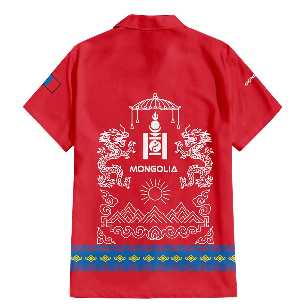 Mongolia Family Matching Mermaid Dress and Hawaiian Shirt with Soyombo Dragon Sun Red Blue Tradition Spirit