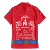 Mongolia Family Matching Mermaid Dress and Hawaiian Shirt with Soyombo Dragon Sun Red Blue Tradition Spirit