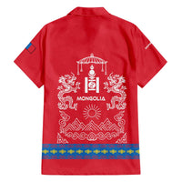 Mongolia Family Matching Off The Shoulder Long Sleeve Dress and Hawaiian Shirt with Soyombo Dragon Sun Red Blue Tradition Spirit