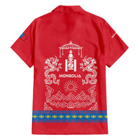 Mongolia Family Matching Off Shoulder Maxi Dress and Hawaiian Shirt with Soyombo Dragon Sun Red Blue Tradition Spirit