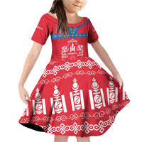 Mongolia Family Matching Off Shoulder Short Dress and Hawaiian Shirt with Soyombo Dragon Sun Red Blue Tradition Spirit