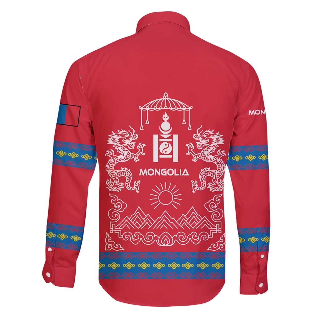 Mongolia Family Matching Puletasi and Hawaiian Shirt with Soyombo Dragon Sun Red Blue Tradition Spirit