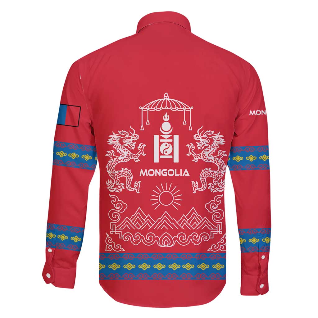 Mongolia Family Matching Short Sleeve Bodycon Dress and Hawaiian Shirt with Soyombo Dragon Sun Red Blue Tradition Spirit